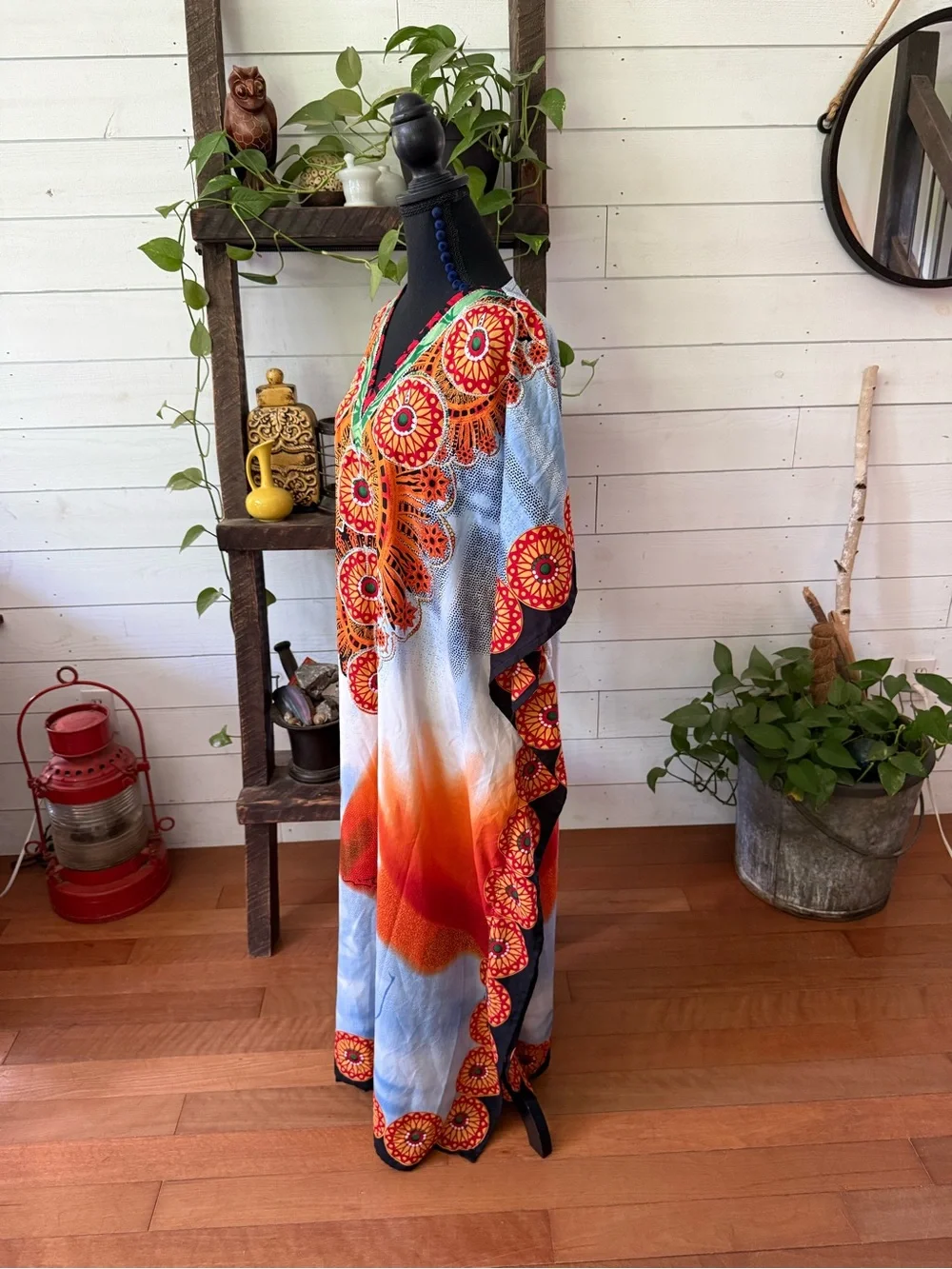 Santé Classics Bohemian V-Neck Kimono in Orange, Black and Blue